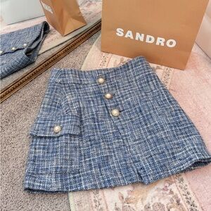 Anthropologie Blue and White Tweed Mini Skirt